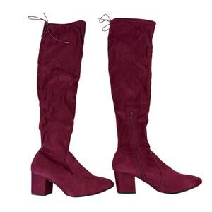 Qupid Skipper Over The Knee Fabric Boot Burgundy Women's Size 10 New